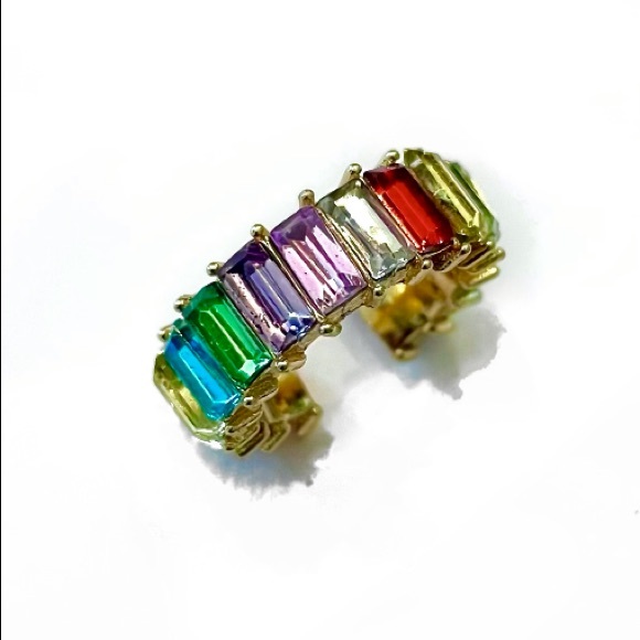 Mini Rainbow Crystal Huggie Hoops and Ear Cuff Set! - Picture 4 of 7